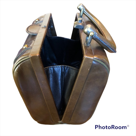 Vintage 1950s Ronay Leather Box Purse Handbag Brown Handles Amazing - Picture 4 of 12